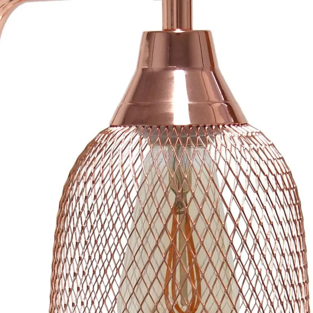 19" Rose Gold Metal Lantern Table Lamp With Rose Gold Globe Shade HomeRoots