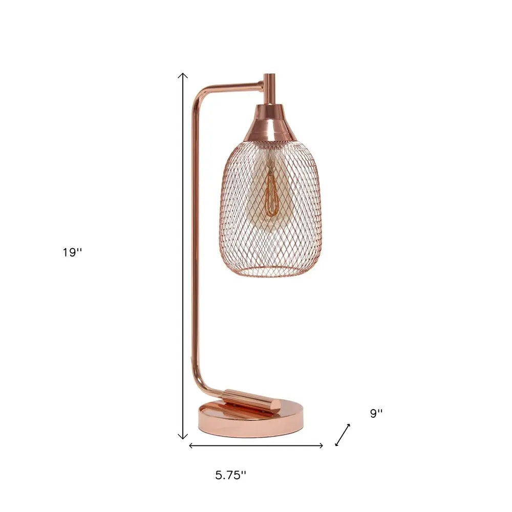 19" Rose Gold Metal Lantern Table Lamp With Rose Gold Globe Shade HomeRoots