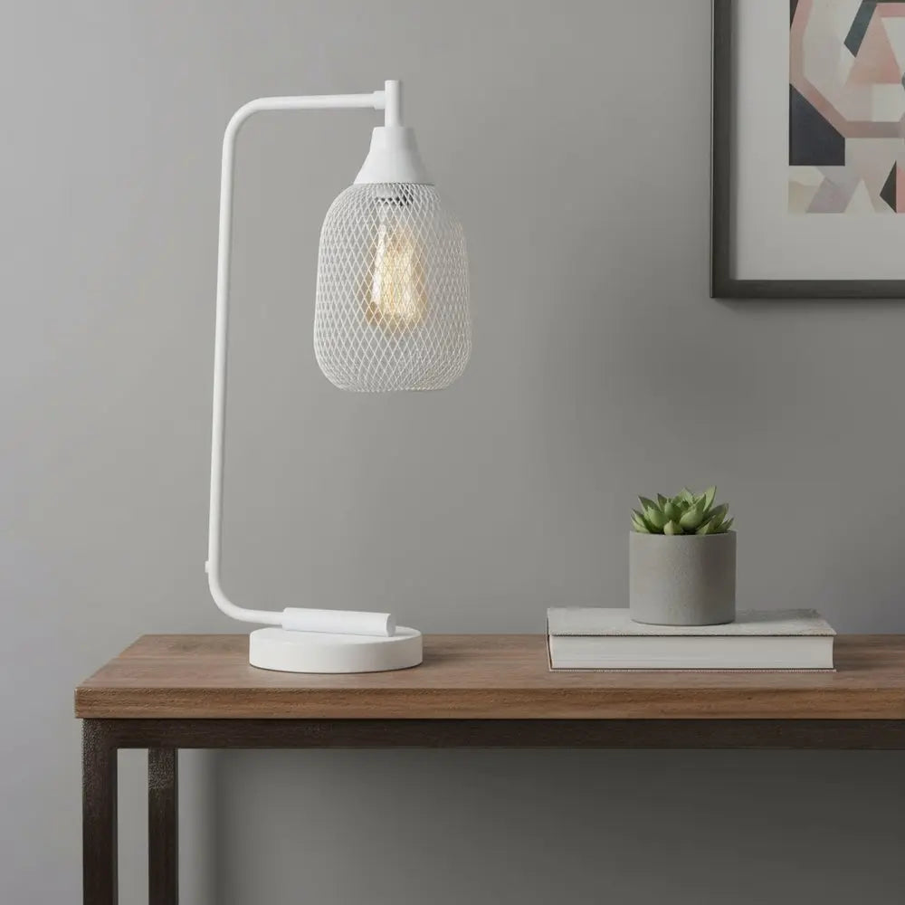 19" White Metal Lantern Table Lamp With White Globe Shade HomeRoots