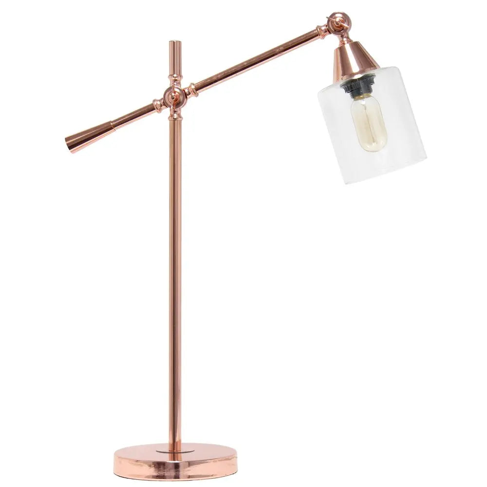 28" Rose Gold Metal Table Lamp With Clear Cylinder Shade HomeRoots
