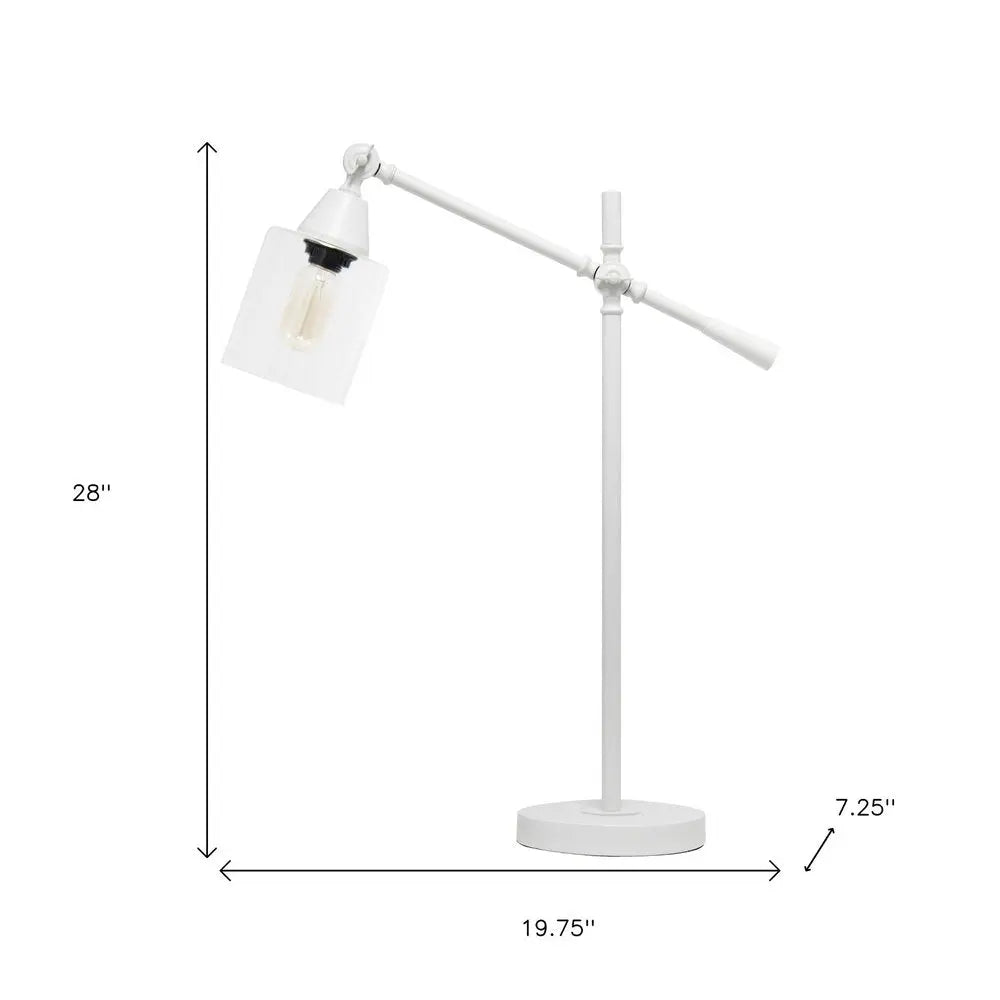 28" White Metal Table Lamp With Clear Cylinder Shade HomeRoots