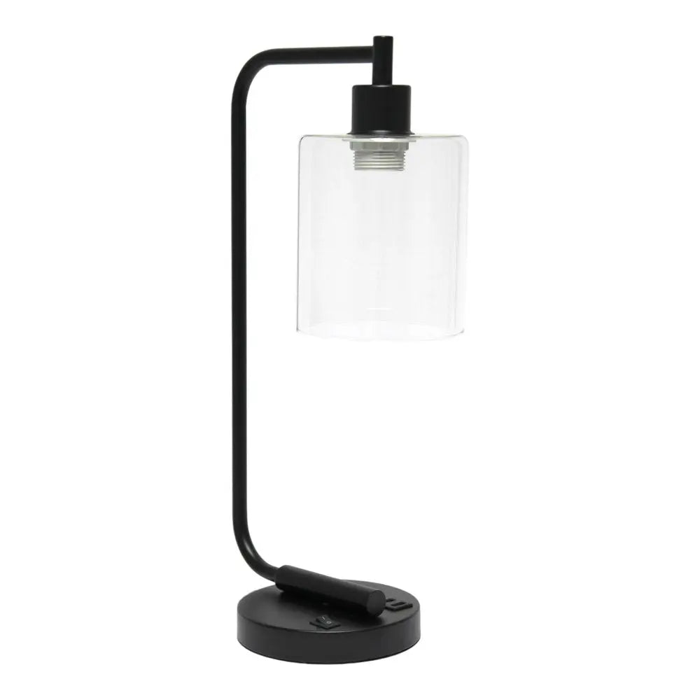 19" Black Iron Lantern USB Table Lamp LED With Clear Cylinder Shade HomeRoots