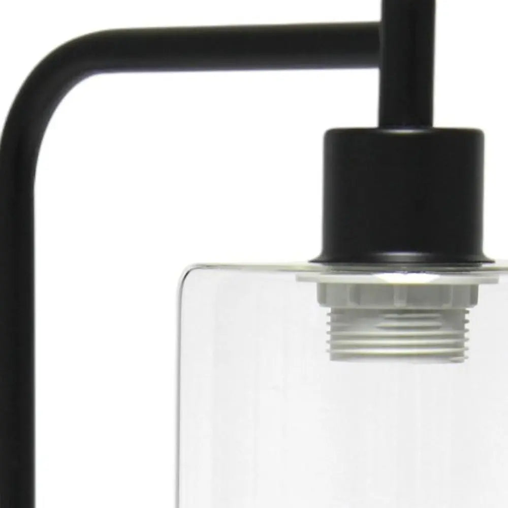 19" Black Iron Lantern USB Table Lamp LED With Clear Cylinder Shade HomeRoots