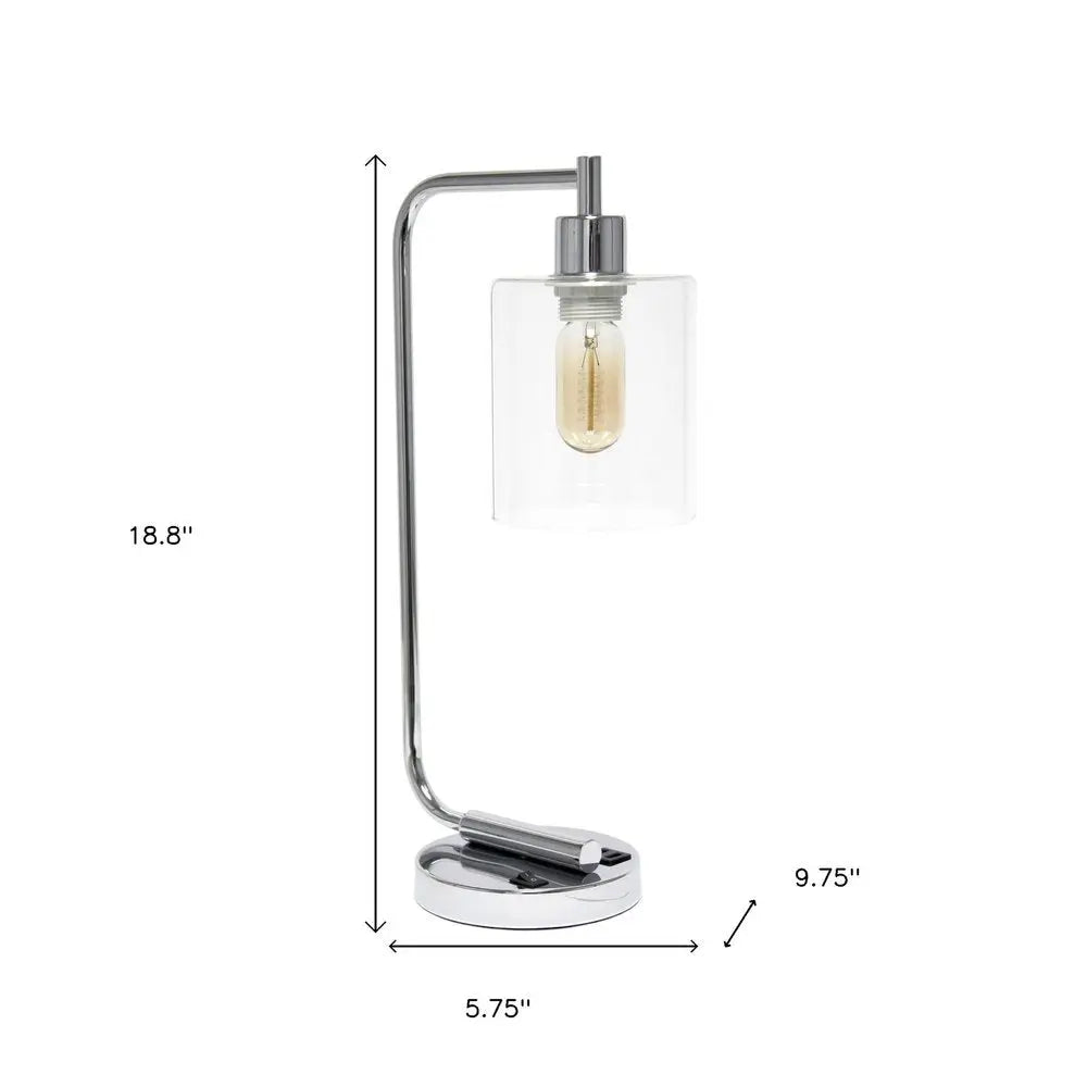 19" Silver Iron Lantern USB Table Lamp With Clear Cylinder Shade HomeRoots