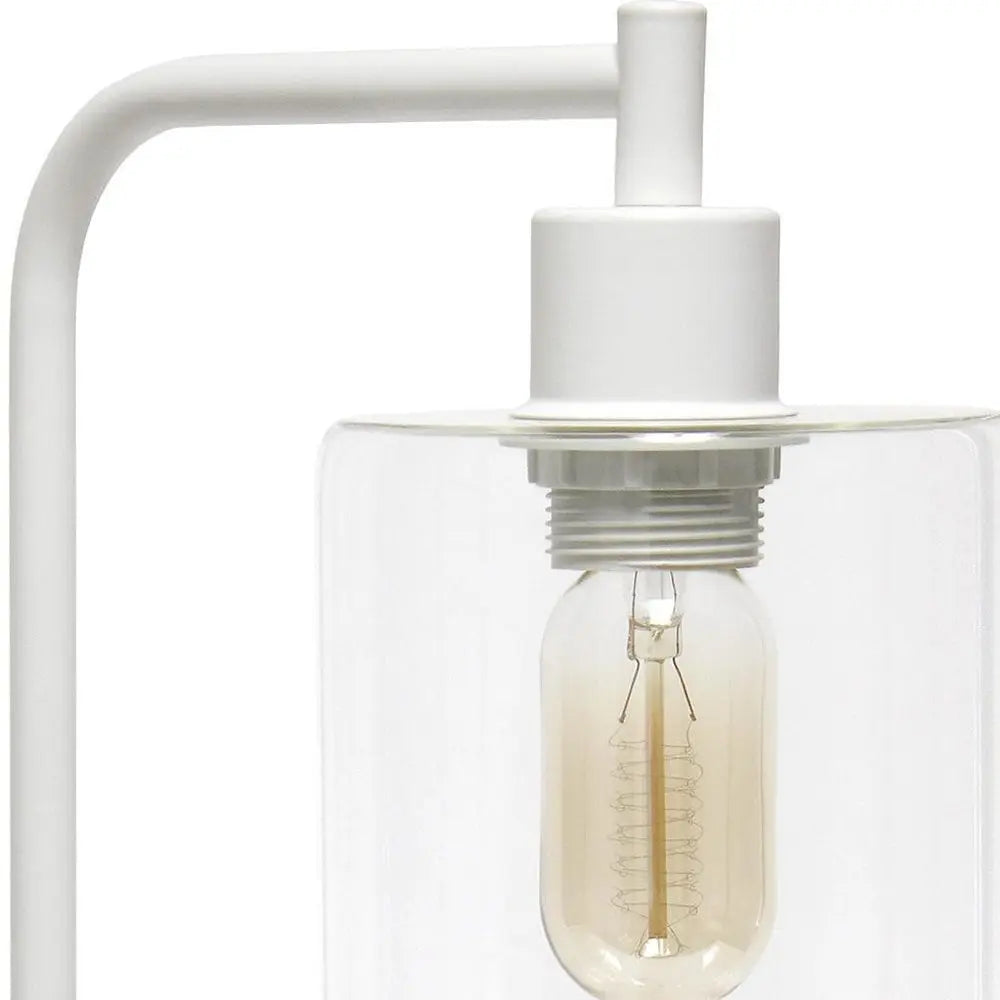 19" White Iron Lantern USB Table Lamp With Clear Cylinder Shade HomeRoots