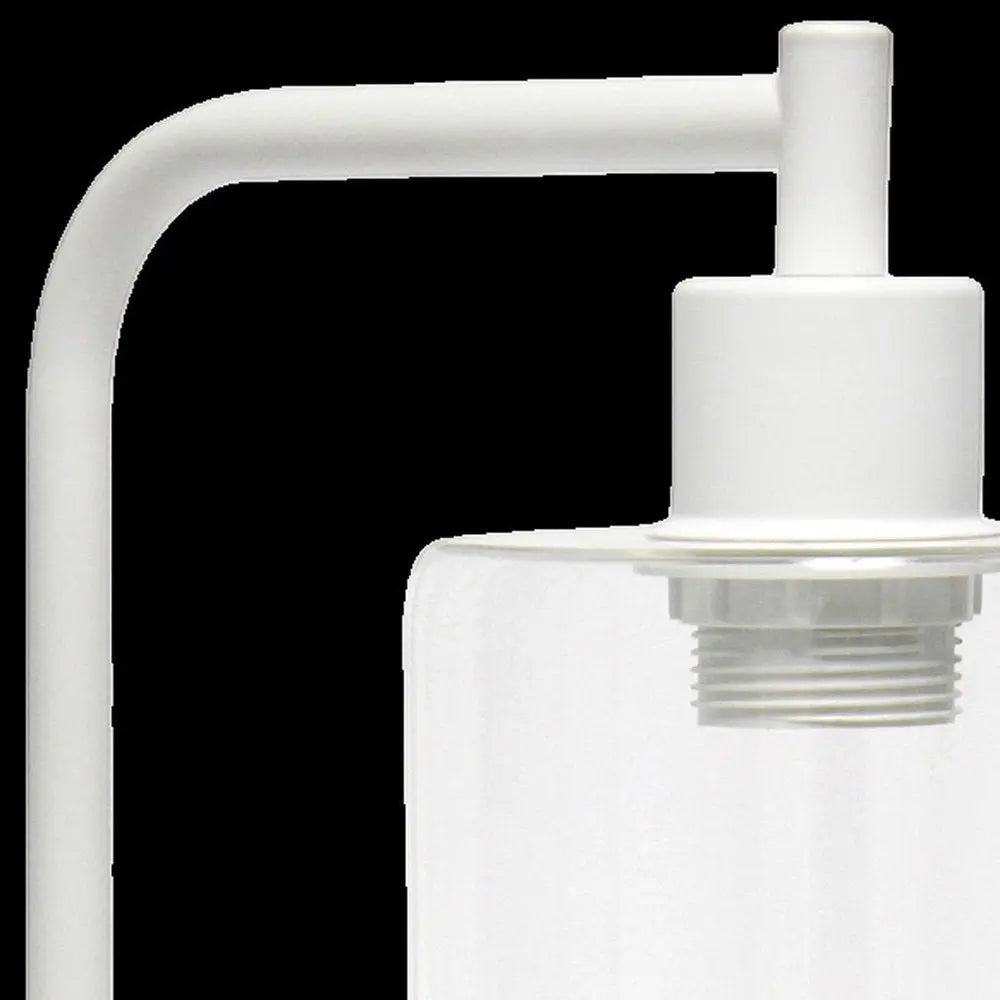 19" White Iron Lantern USB Table Lamp LED With Clear Cylinder Shade HomeRoots