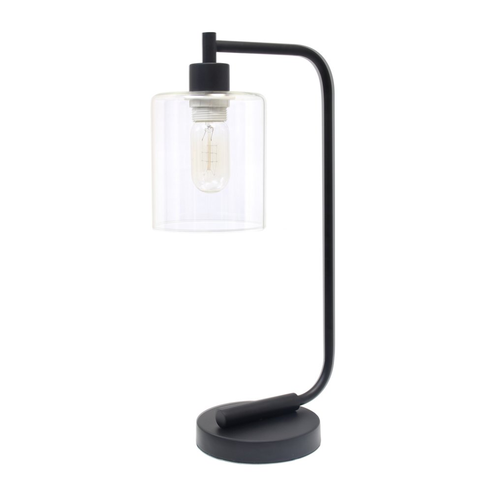 Lámpara de mesa tipo farol de metal negro de 19" con pantalla cilíndrica transparente