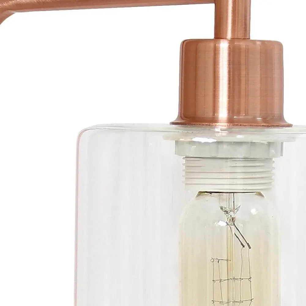 19" Rose Gold Metal Lantern Table Lamp With Clear Cylinder Shade HomeRoots