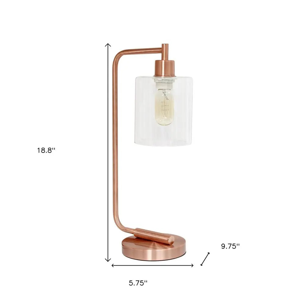 19" Rose Gold Metal Lantern Table Lamp With Clear Cylinder Shade HomeRoots