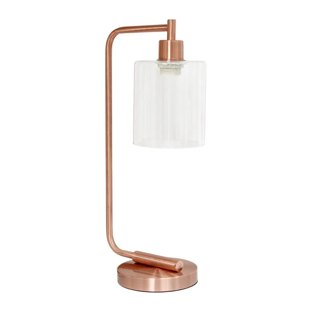 19" Rose Gold Metal Lantern Table Lamp LED With Clear Cylinder Shade HomeRoots