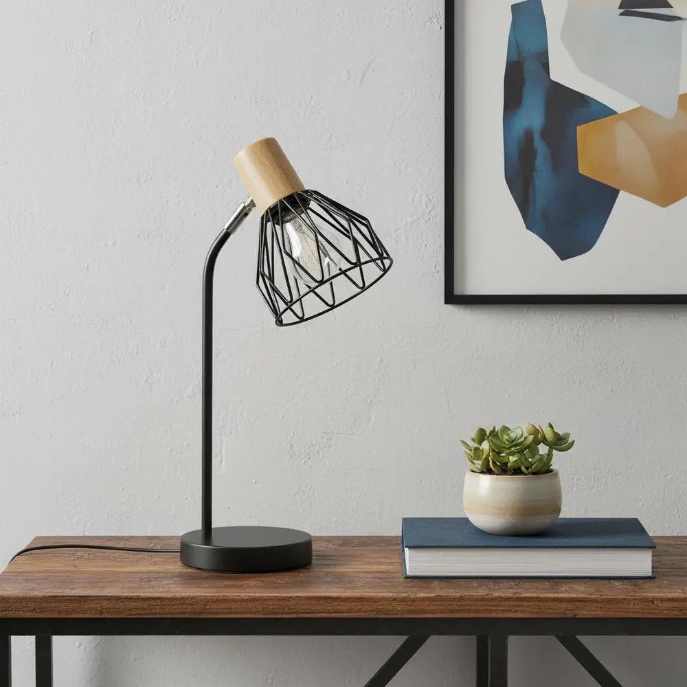 18" Black Iron Table Lamp With Black Globe Shade HomeRoots