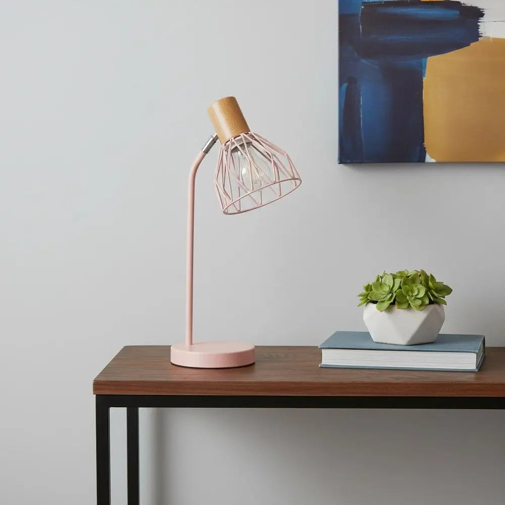 18" Light Pink Iron Table Lamp With Light Pink Globe Shade HomeRoots