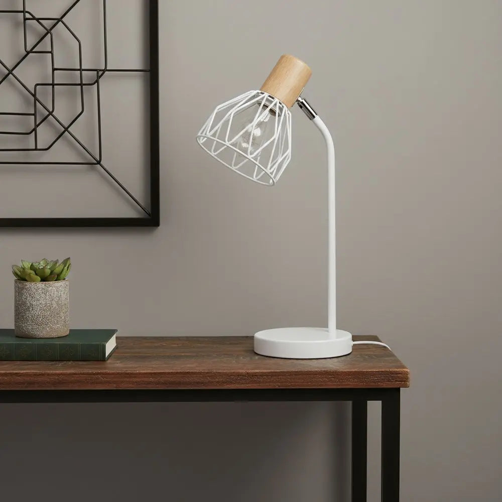 18" White Iron Table Lamp With White Globe Shade HomeRoots