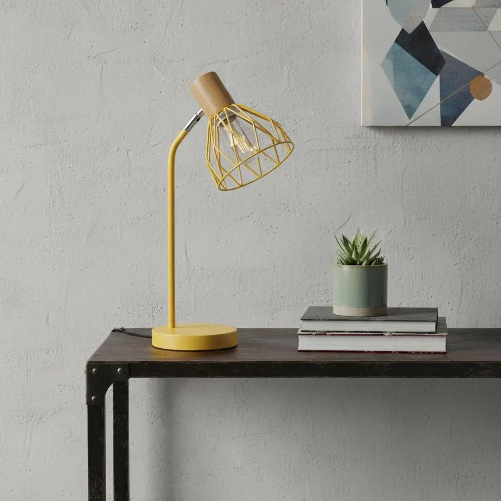 18" Yellow Iron Table Lamp With Yellow Globe Shade HomeRoots