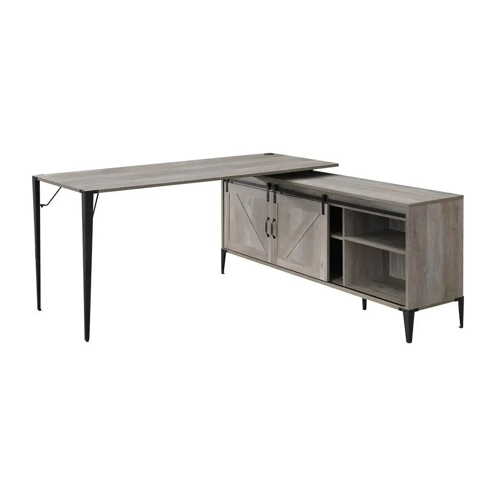 65" Gray and Black L Shape Writing Desk - NOBLE HOME INTERIORS
