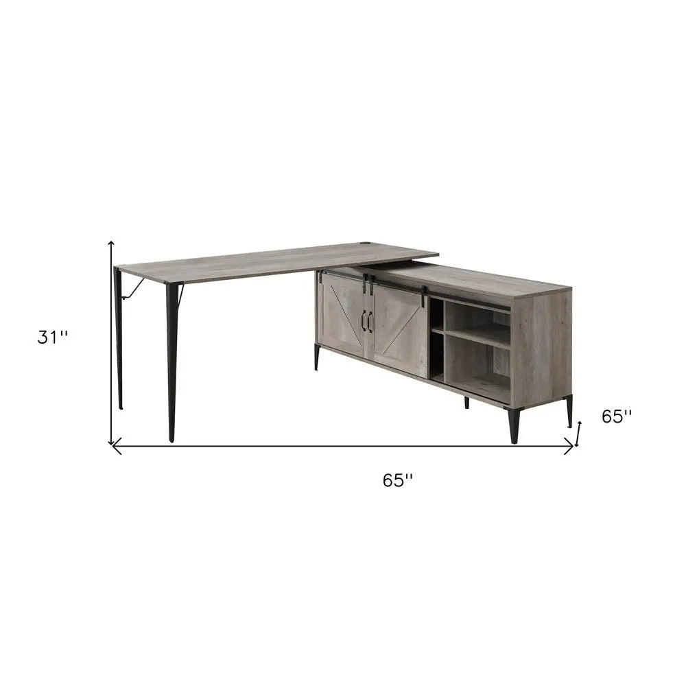 65" Gray and Black L Shape Writing Desk - NOBLE HOME INTERIORS