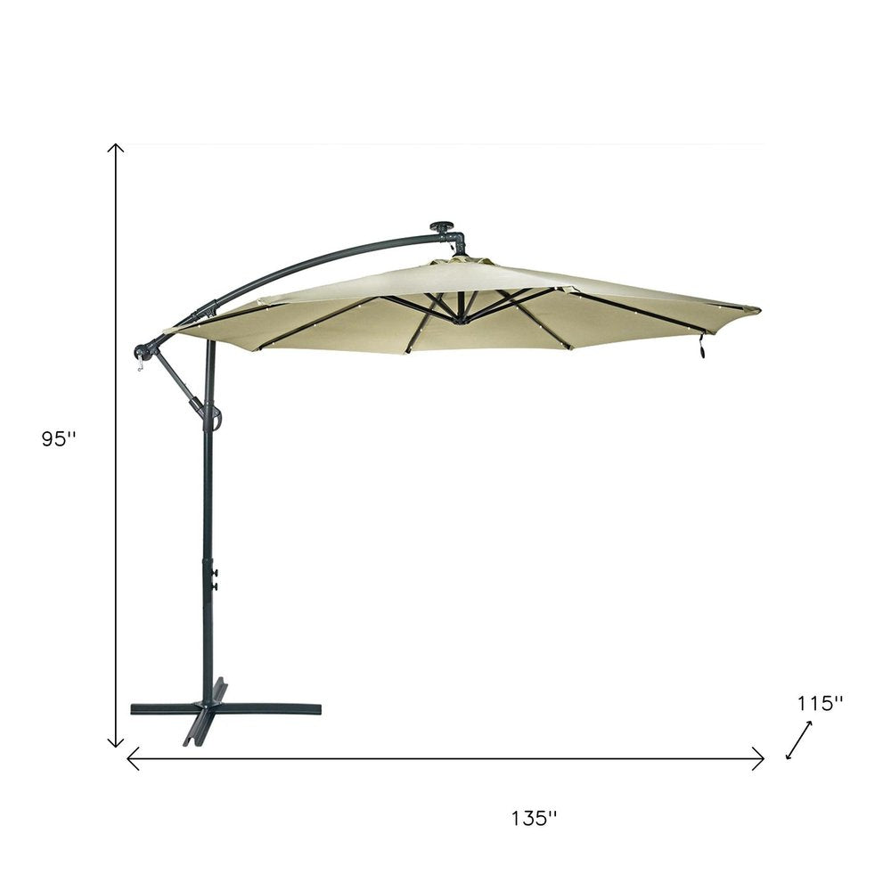 95" White Polyester Octagonal Tilt Lighted Market Patio Umbrella with Stand