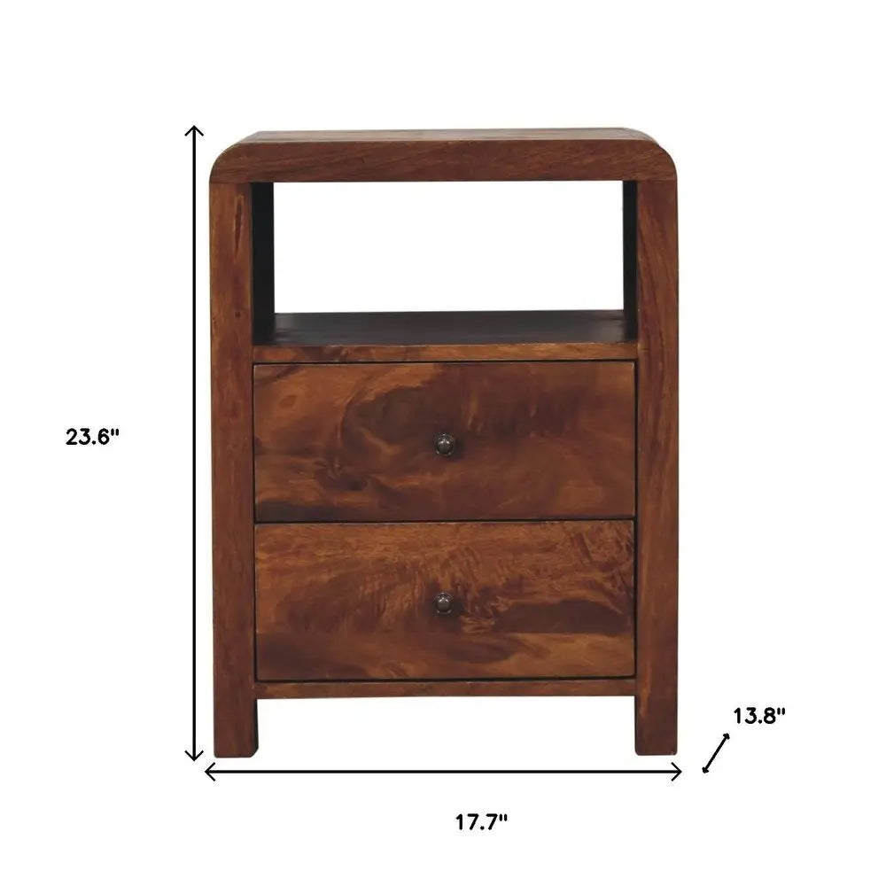 24" Chestnut Solid Wood Two Drawer Nightstand HomeRoots