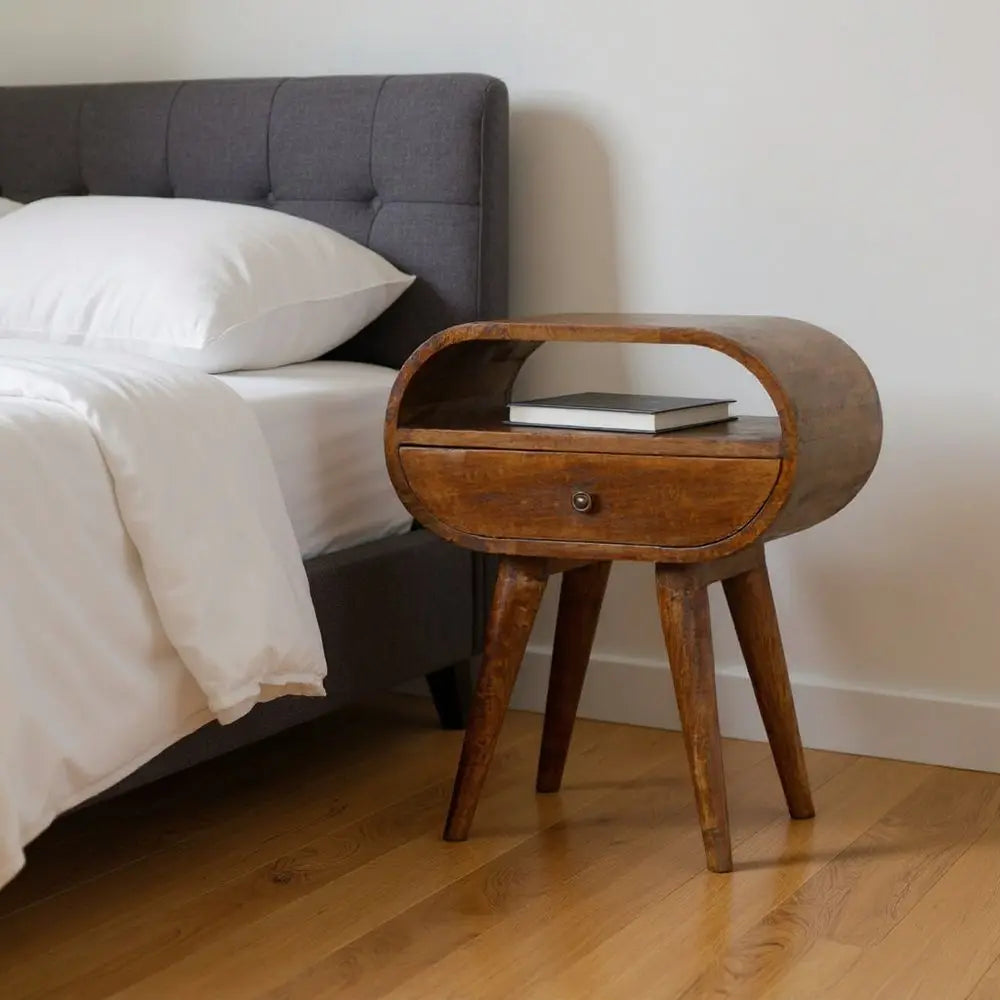 21" Brown Solid Wood Oval One Drawer Nightstand HomeRoots