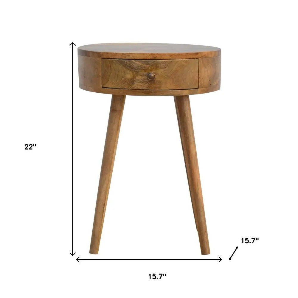 22" Natural Solid Wood Round One Drawer Nightstand HomeRoots
