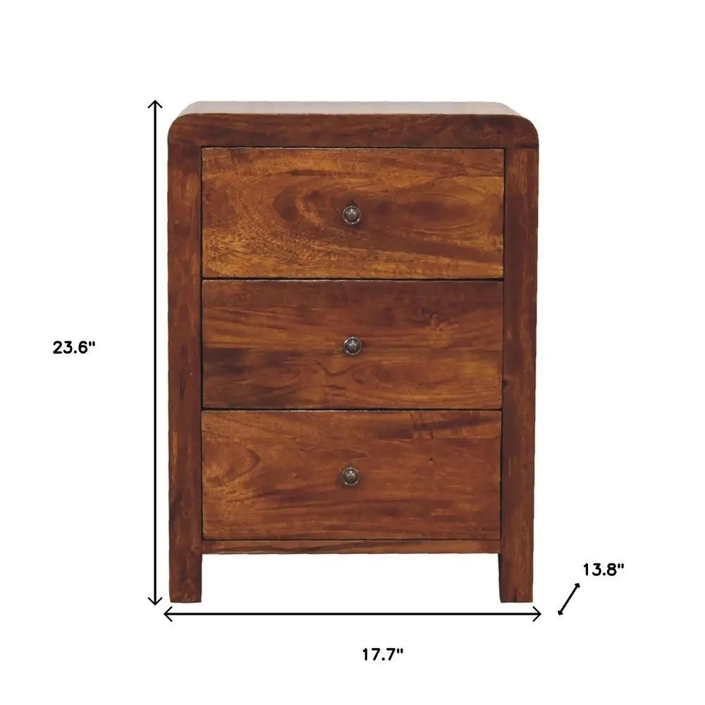 24" Chestnut Solid Wood Three Drawer Nightstand HomeRoots