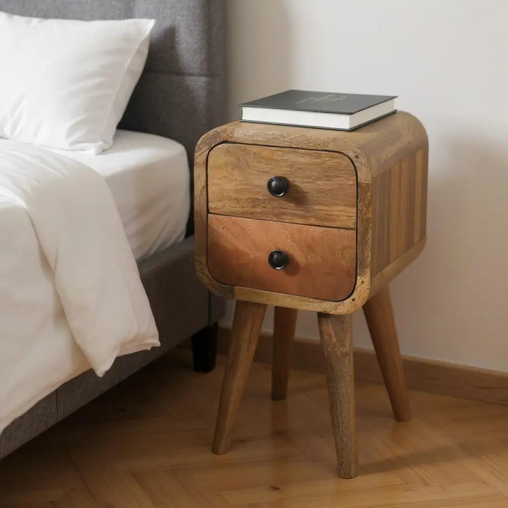 16" Oak Solid Wood Square Two Drawer Nightstand HomeRoots