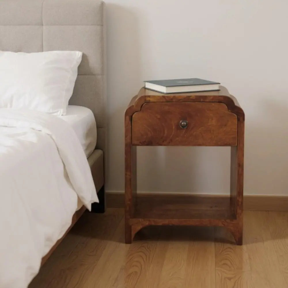 16" Chestnut Solid Wood One Drawer Scallop Edge Nightstand HomeRoots