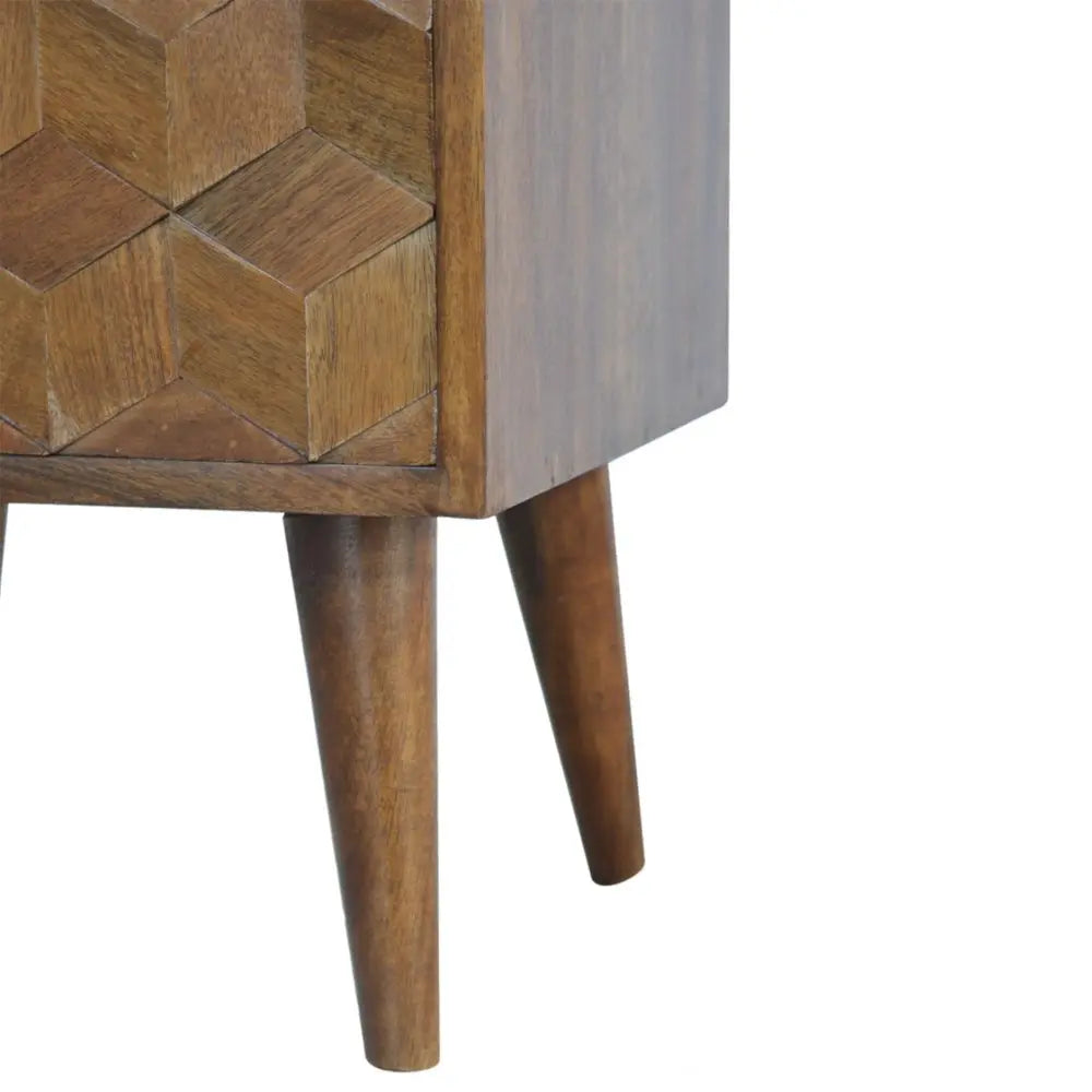 22" Chestnut Solid Wood Carved Geometric Two Drawer Nightstand HomeRoots