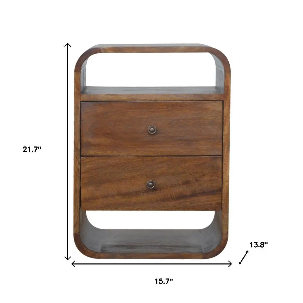 22" Chestnut Solid Wood Two Drawer Nightstand HomeRoots