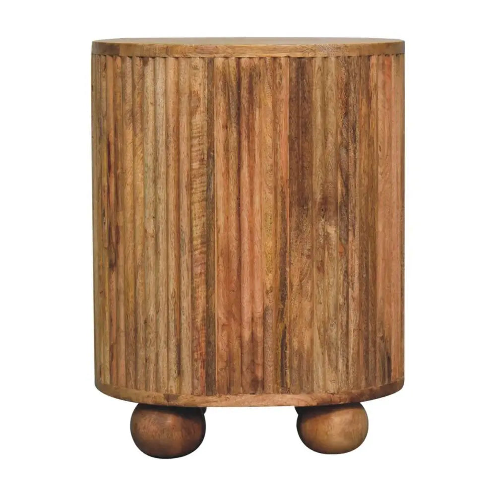 23" Natural Solid Wood Ribbed Texture Round Three Drawer Nightstand HomeRoots