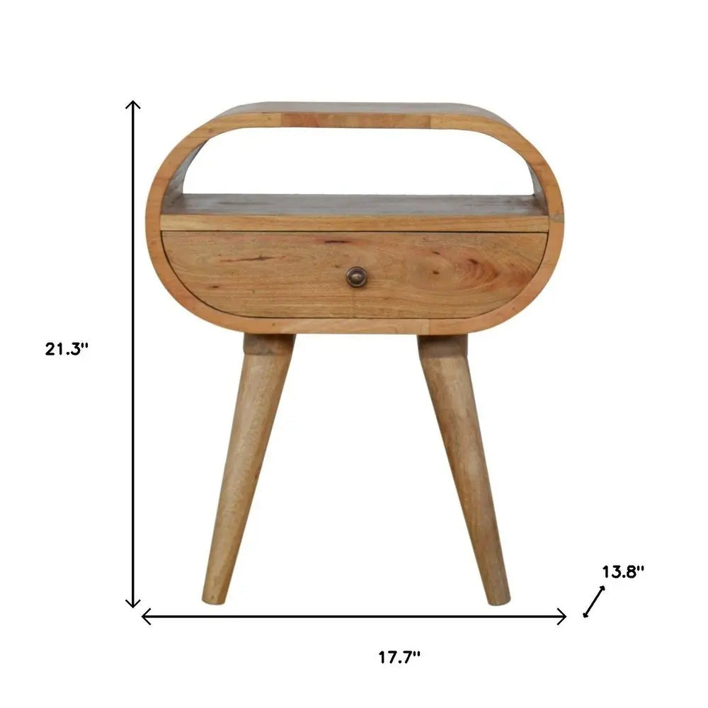 21" Natural Solid Wood Oval One Drawer Nightstand HomeRoots