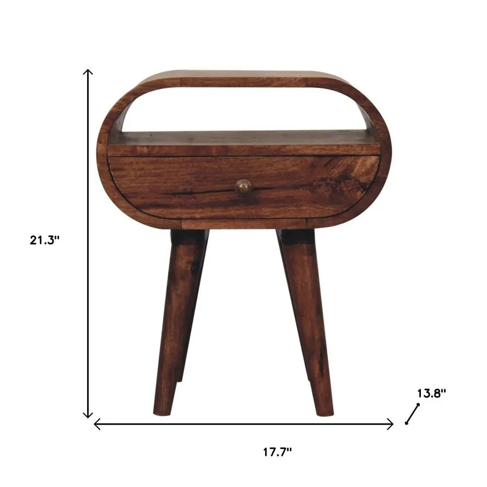 21" Brown Solid Wood Oval One Drawer Nightstand HomeRoots