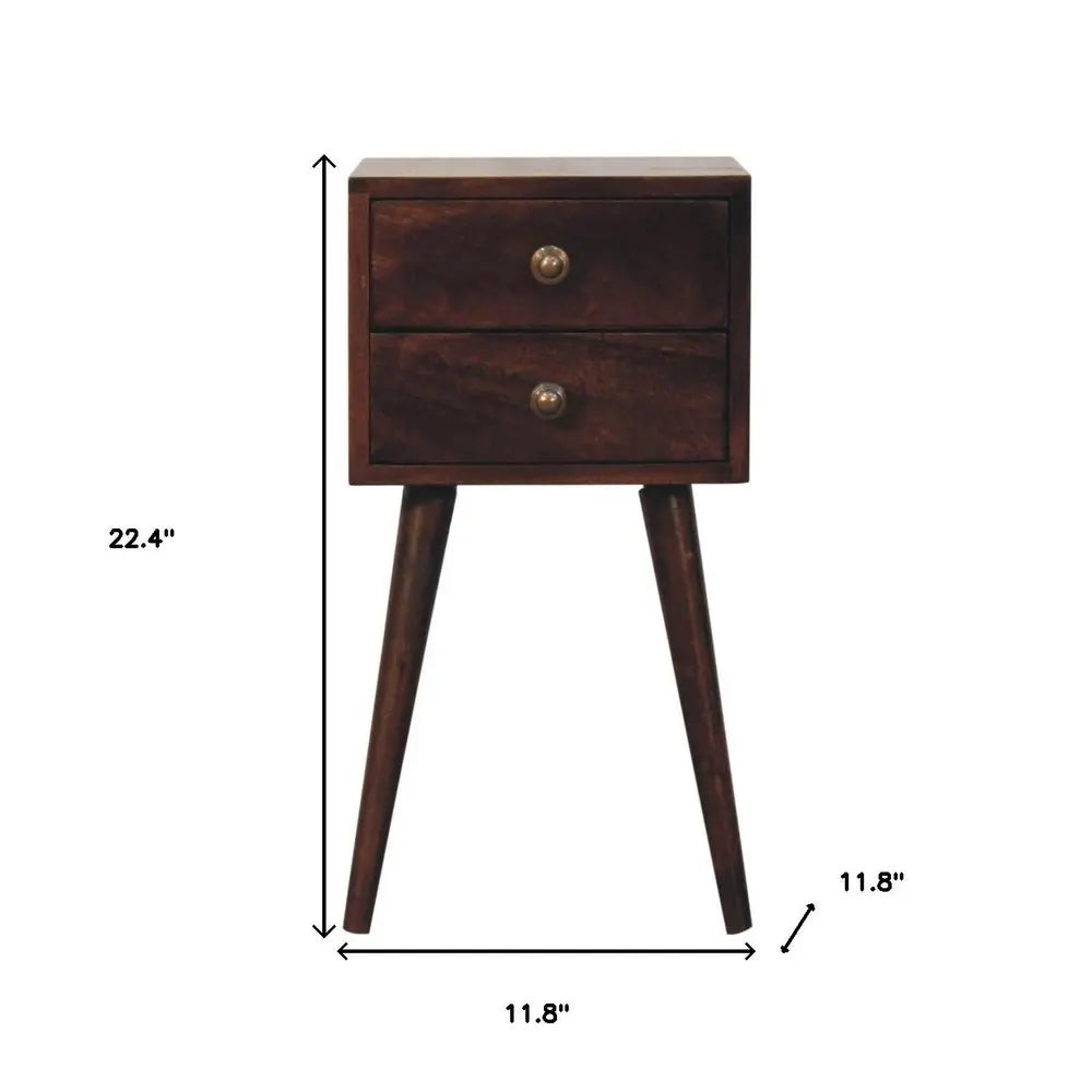 22" Walnut Solid Wood Square Two Drawer Nightstand HomeRoots