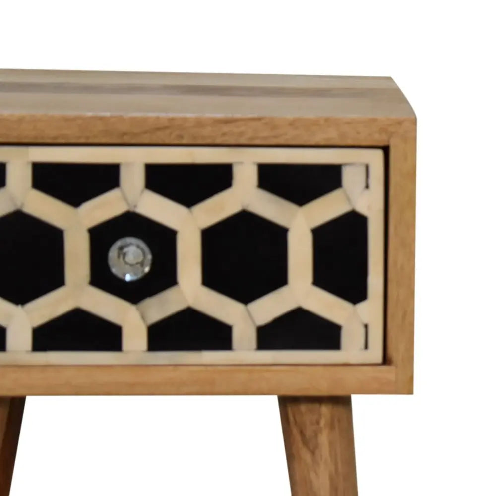 20" Black White And Brown Solid Wood Geometric Bone Inlay One Drawer Nightstand HomeRoots