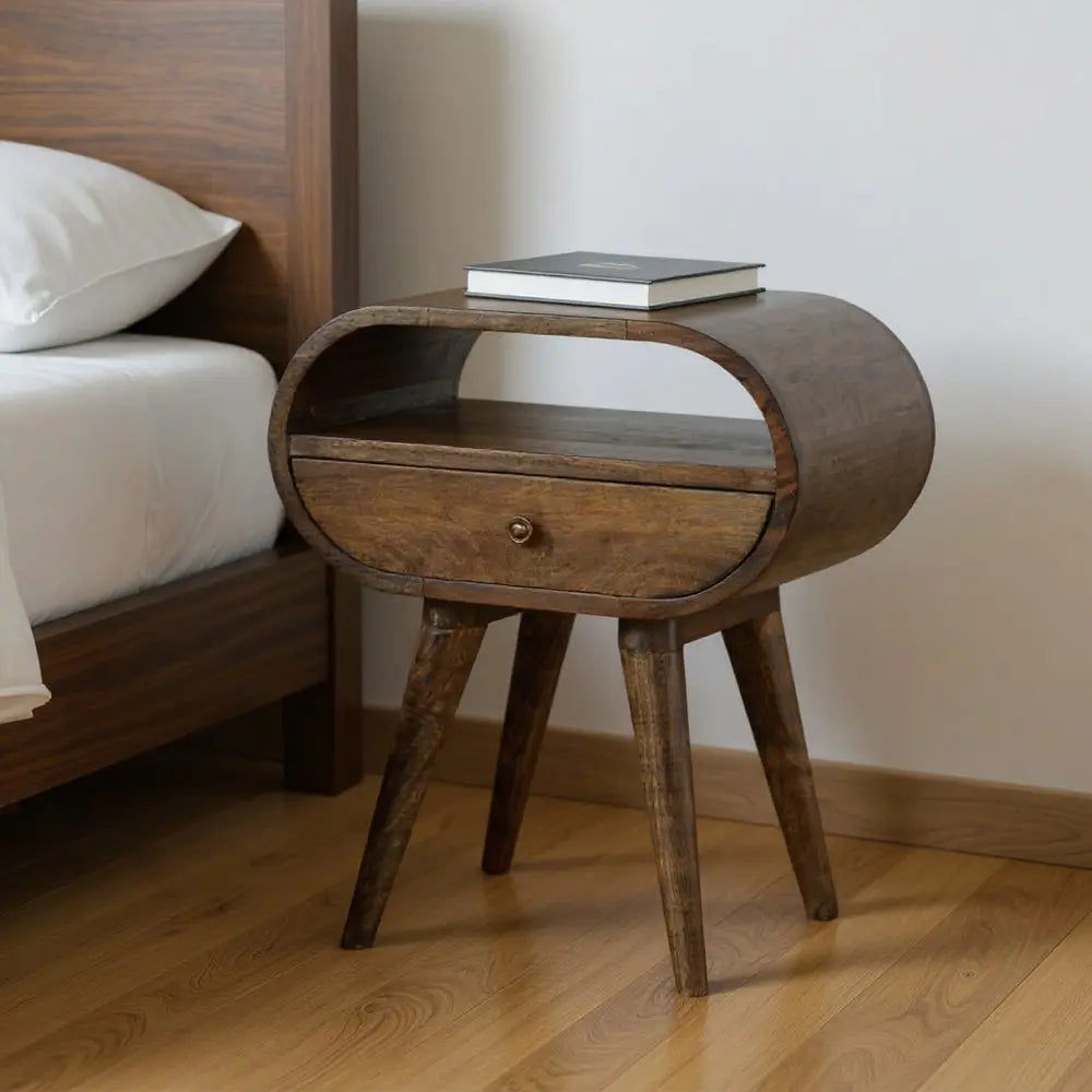 21" Light Brown Solid Wood Round One Drawer Nightstand HomeRoots