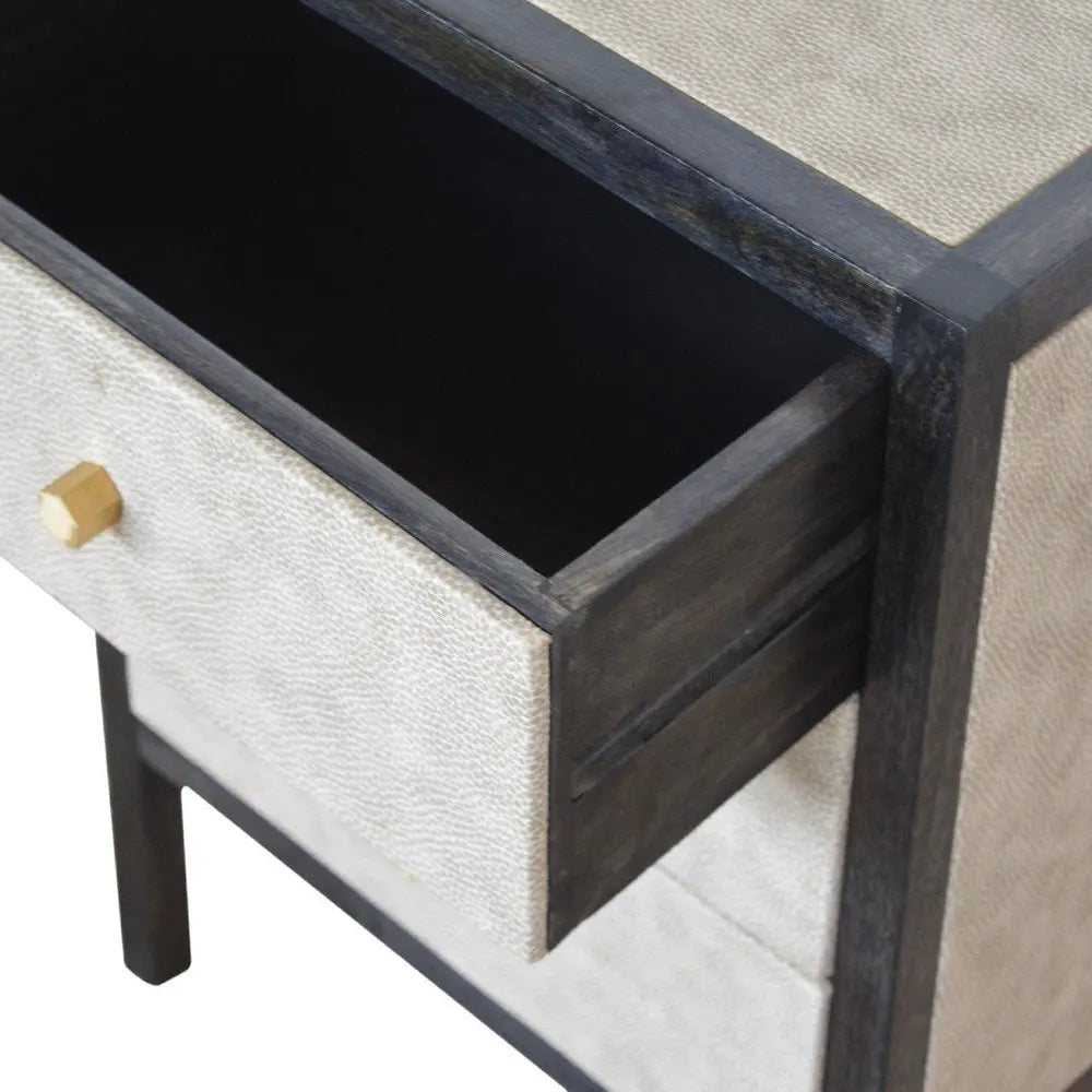 24" Gray And Black Solid Wood And Faux Shagreen Three Drawer Nightstand HomeRoots