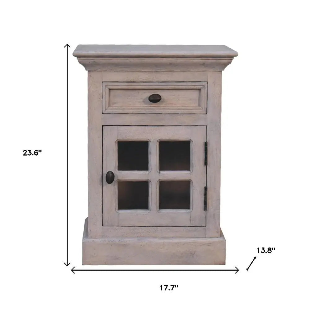 24" Gray Solid Wood And Glass Distressed Two Drawer Nightstand HomeRoots