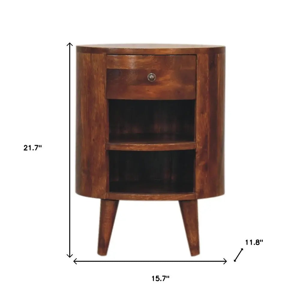 22" Chestnut Solid Wood Oval One Drawer Nightstand HomeRoots