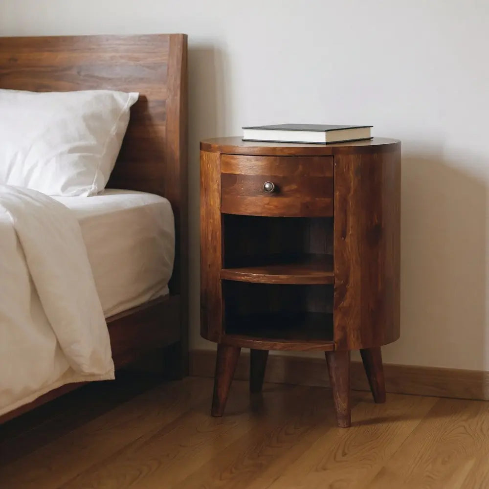 22" Chestnut Solid Wood Oval One Drawer Nightstand HomeRoots