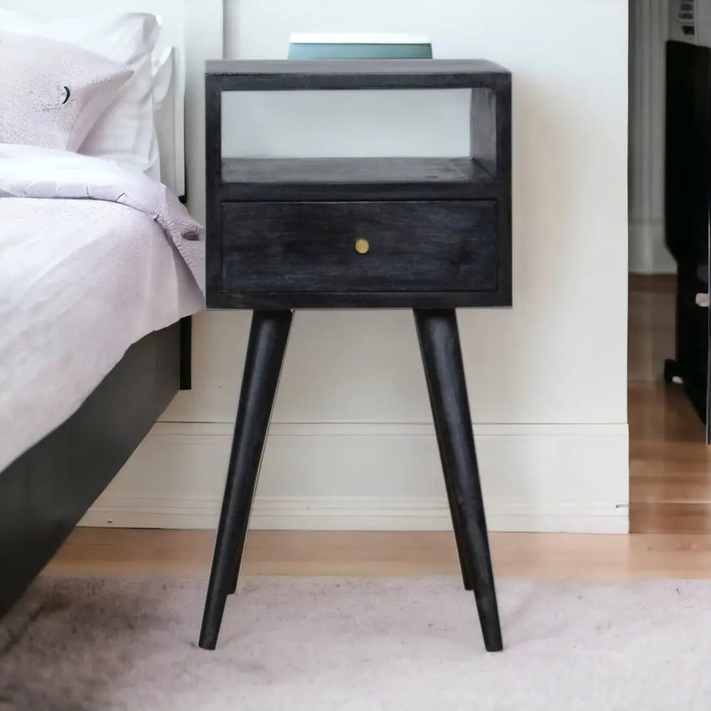 22" Black Solid Wood Square One Drawer Nightstand HomeRoots