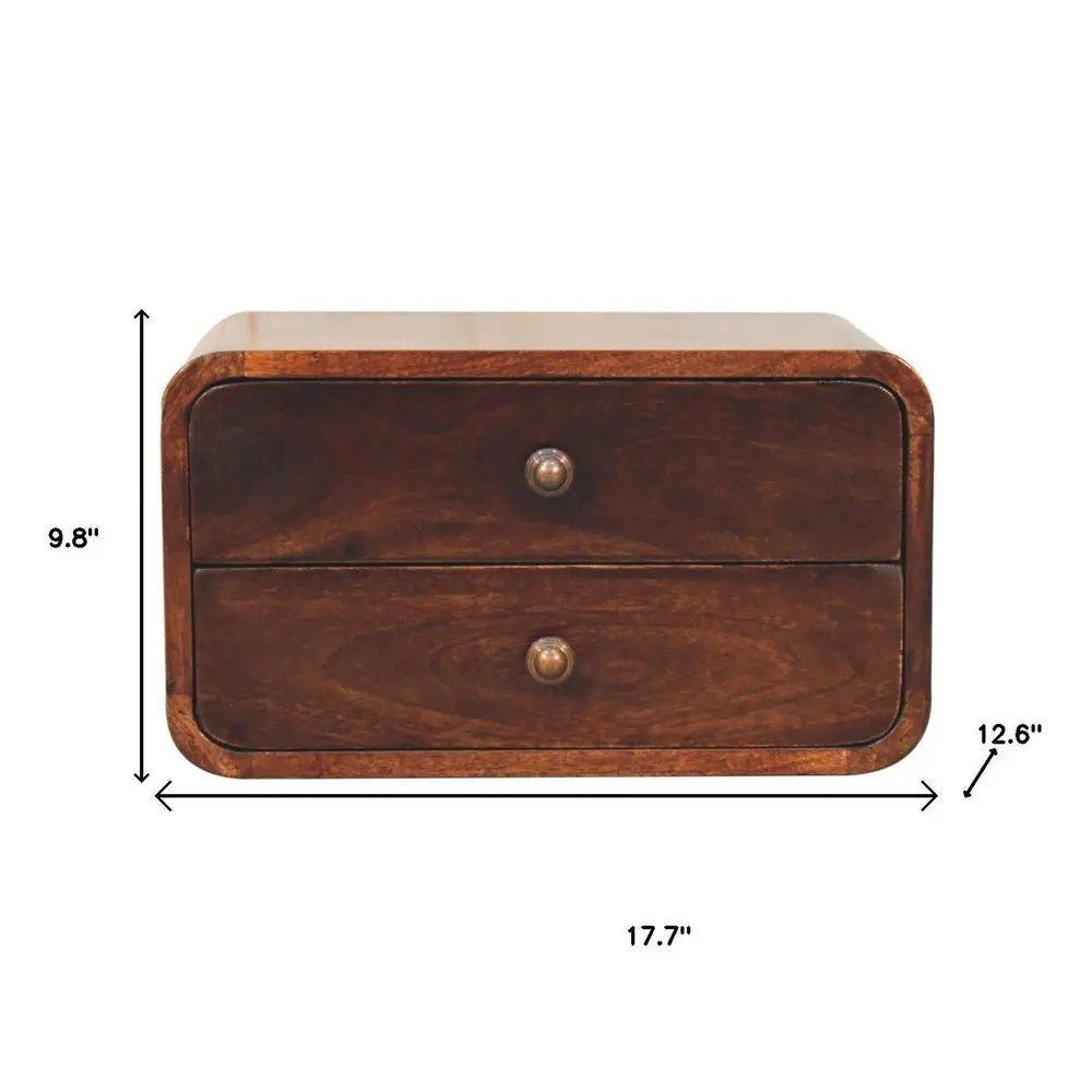 18" Brown Solid Wood Two Drawer Floating Nightstand HomeRoots