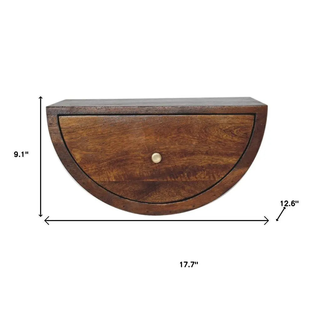 18" Chestnut Solid Wood One Drawer Half Moon Floating Nightstand HomeRoots