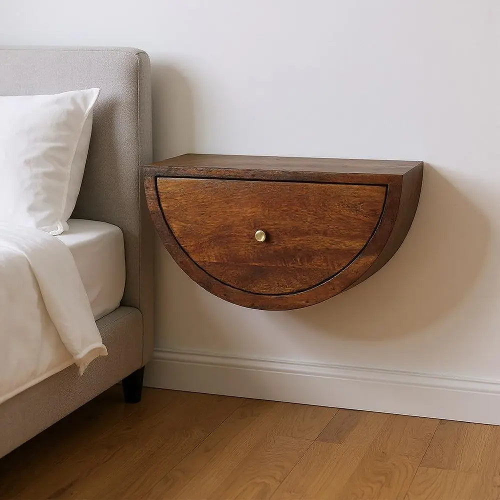 18" Chestnut Solid Wood One Drawer Half Moon Floating Nightstand HomeRoots
