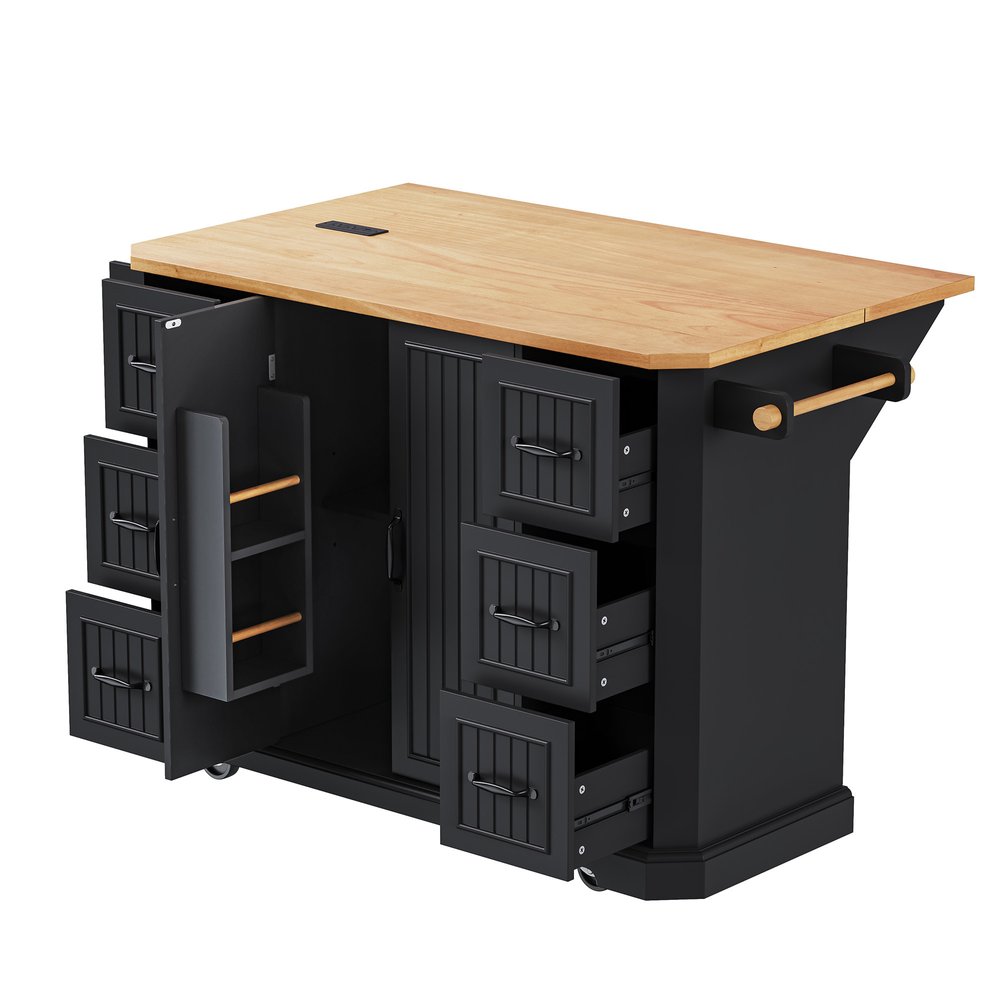 Isla de cocina enrollable con puerta de granero de madera negra de 56"