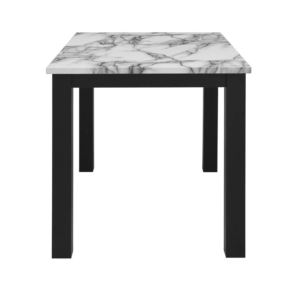 Five Piece White and Black Faux Marble Dining Set with Four Chairs HomeRoots