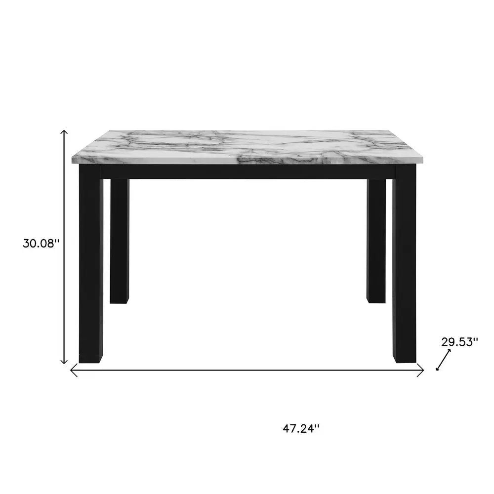 Five Piece White and Black Faux Marble Dining Set with Four Chairs HomeRoots