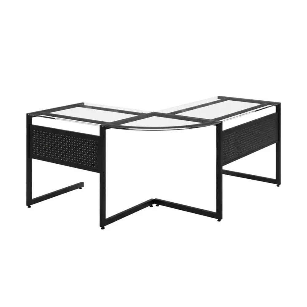 78" Clear and Black Glass and Metal Corner Computer Desk