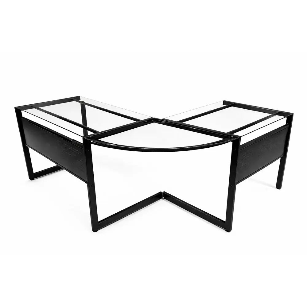 78" Clear and Black Glass and Metal Corner Computer Desk
