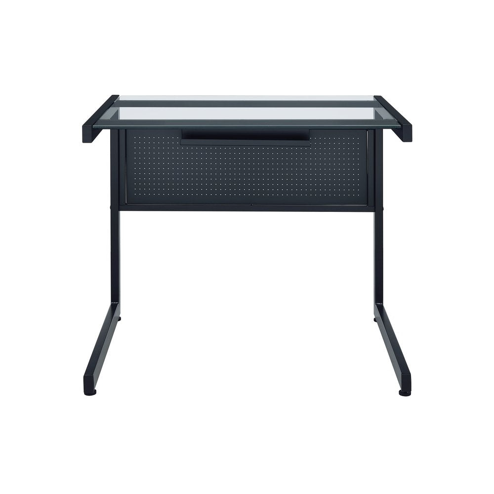 78" Clear and Black Glass and Metal Corner Computer Desk