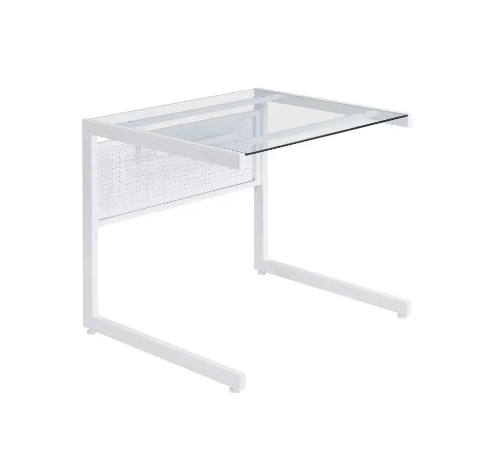 78" Clear and White Glass and Metal Corner Computer Desk